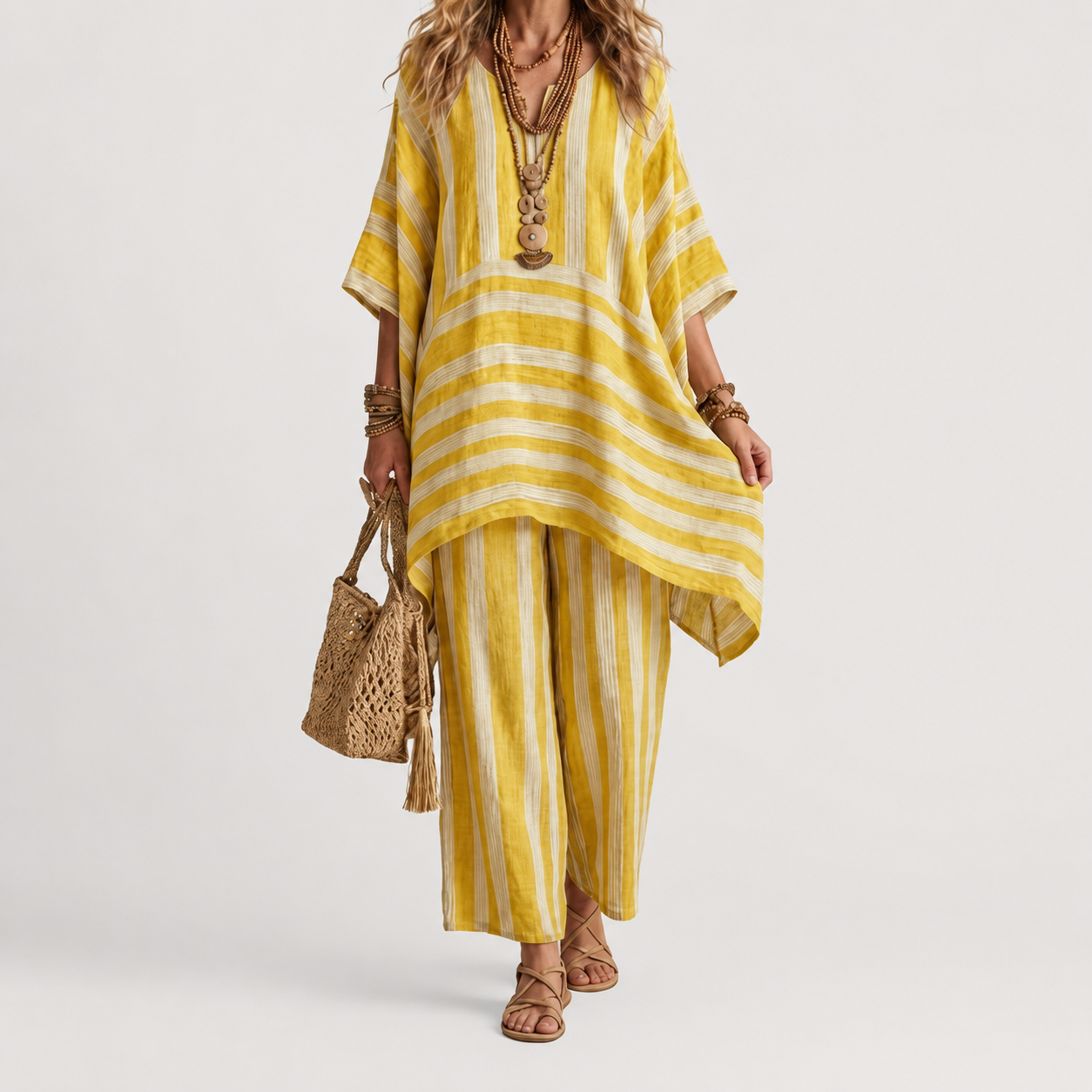 Kiara | Two-Piece Striped Cotton-Linen Set