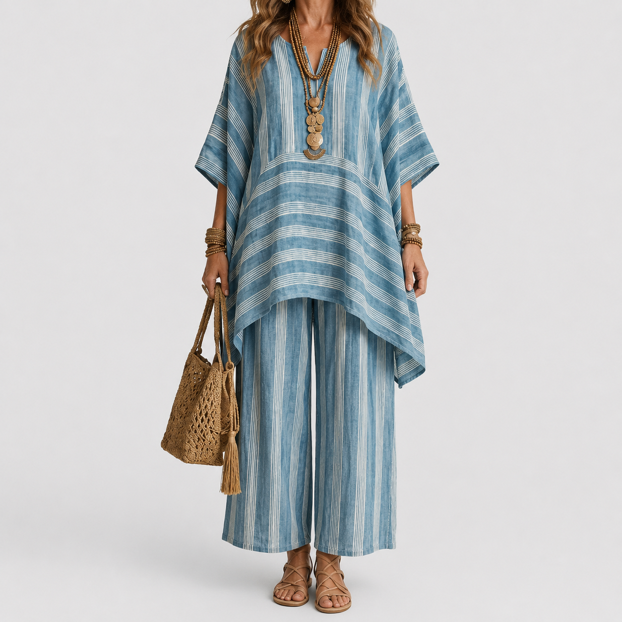 Kiara | Two-Piece Striped Cotton-Linen Set