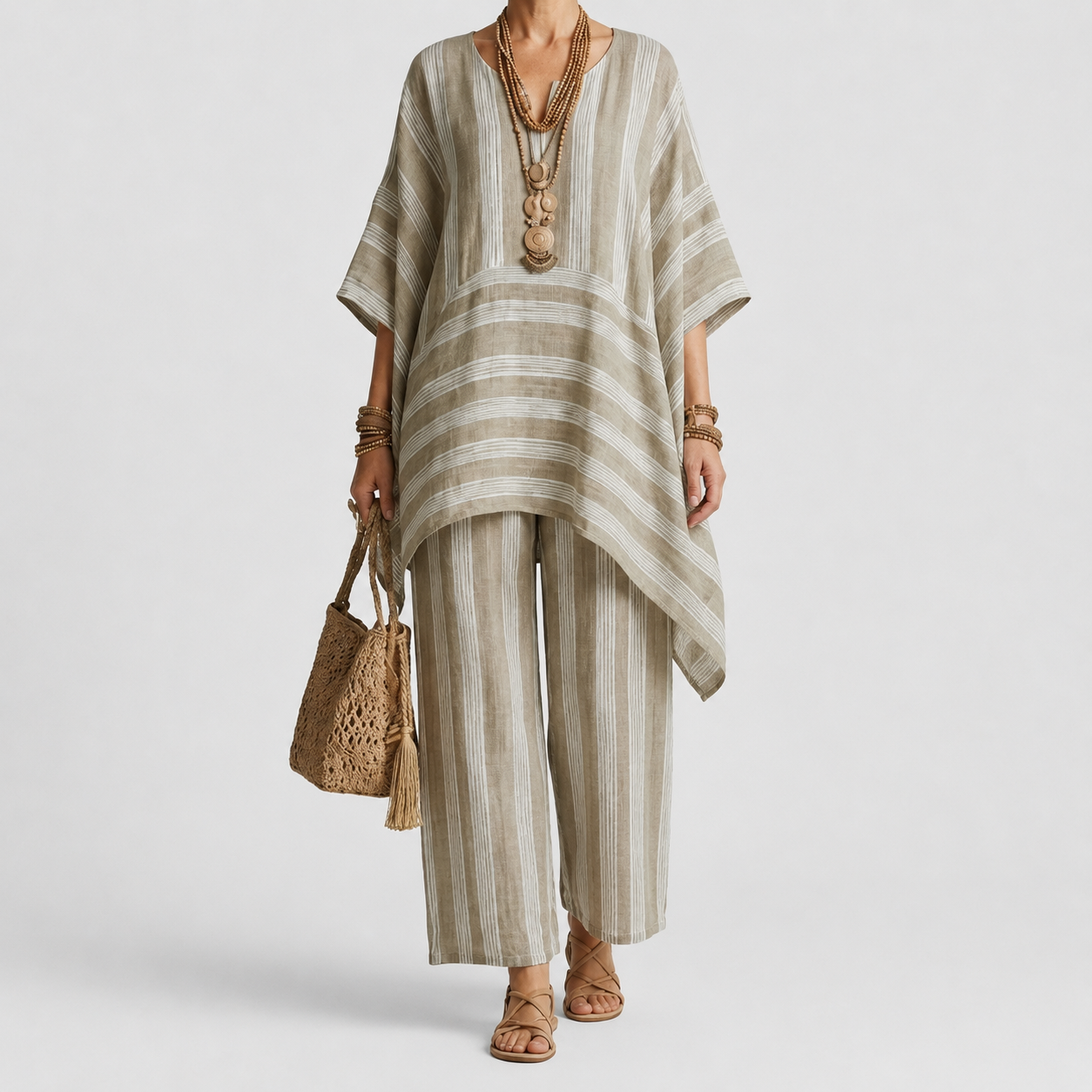 Kiara | Two-Piece Striped Cotton-Linen Set