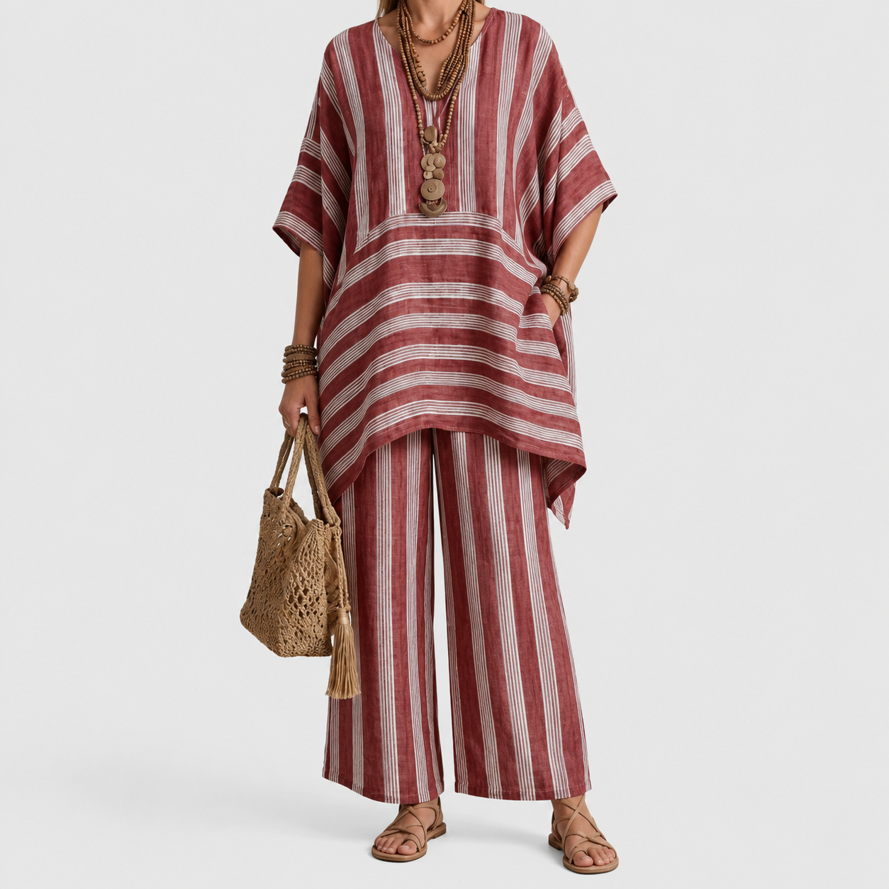Kiara | Two-Piece Striped Cotton-Linen Set