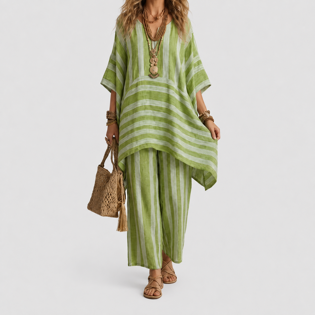 Kiara | Two-Piece Striped Cotton-Linen Set