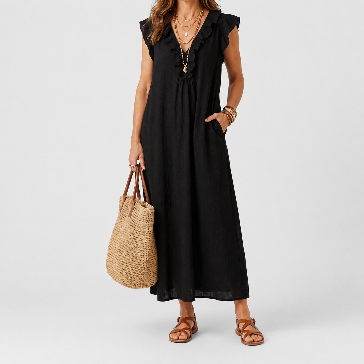 Josette | Ruffle V-Neck Maxi Dress