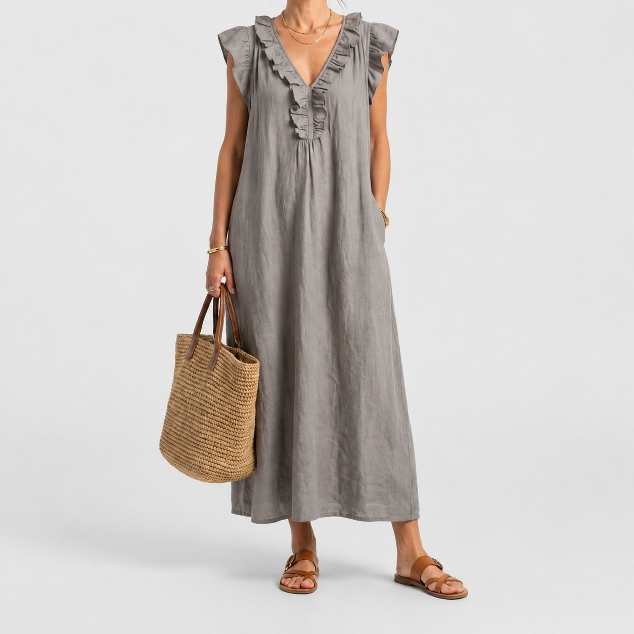 Josette | Ruffle V-Neck Maxi Dress