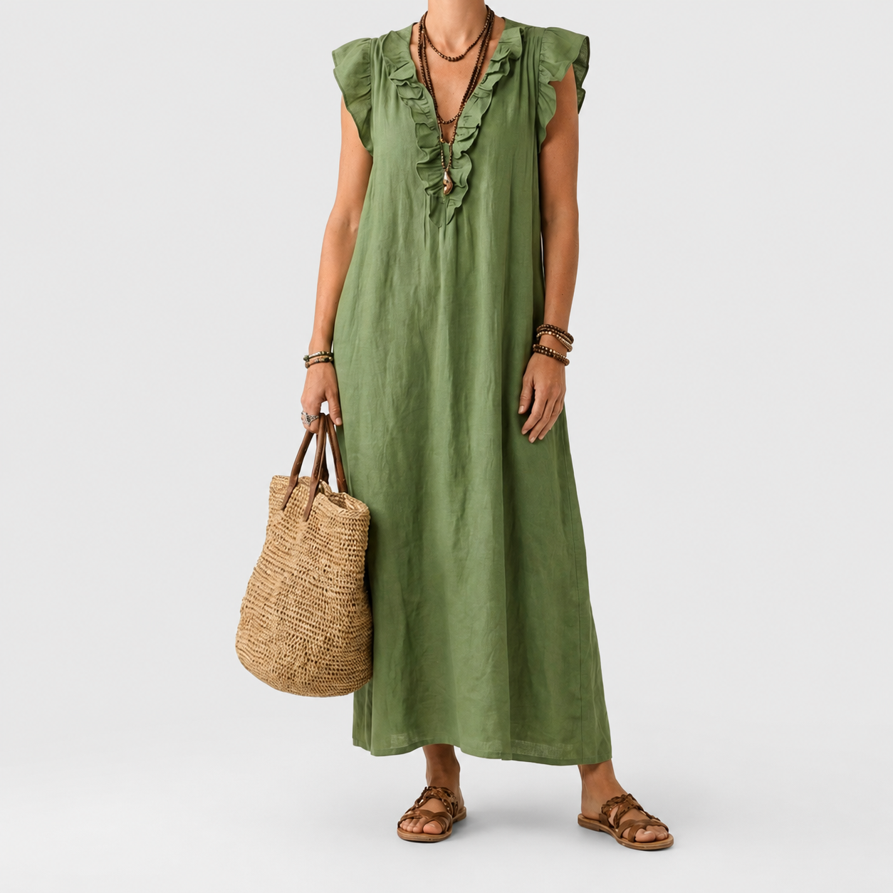 Josette | Ruffle V-Neck Maxi Dress