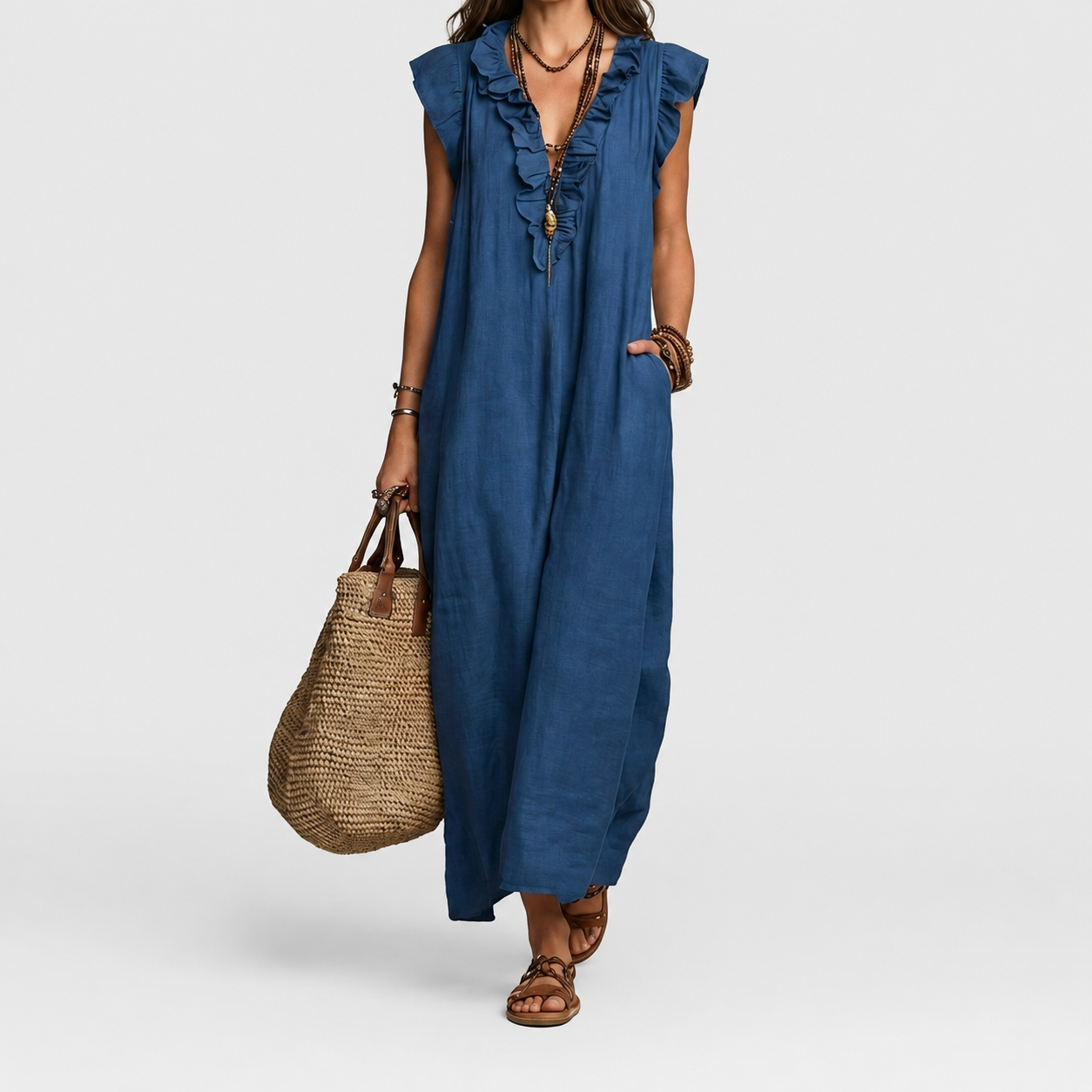 Josette | Ruffle V-Neck Maxi Dress