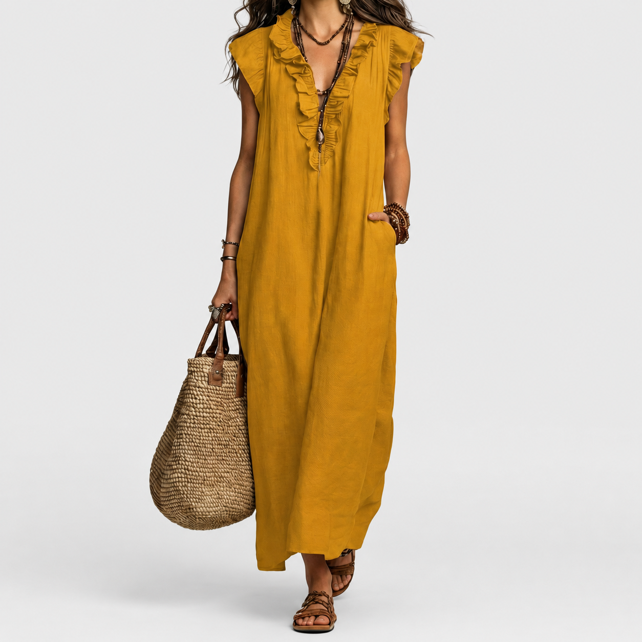 Josette | Ruffle V-Neck Maxi Dress