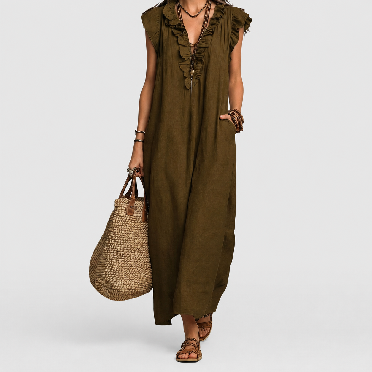 Josette | Ruffle V-Neck Maxi Dress