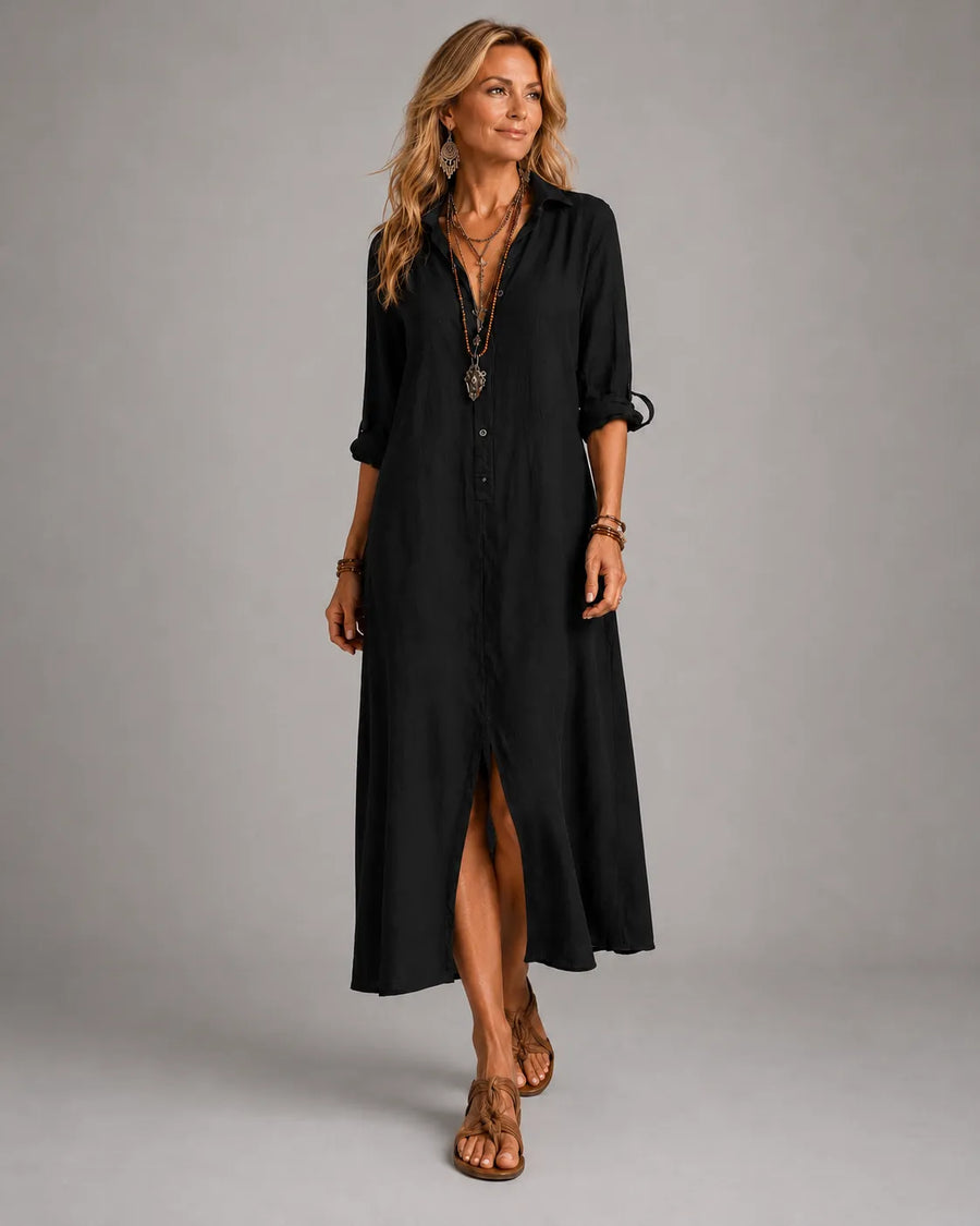Button-Front Bohemian Shirt Maxi Dress