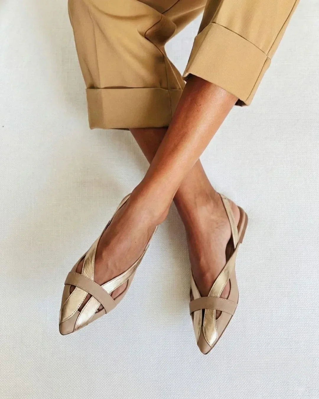 Olive - Chic Color-Block Pointed-Toe Slingback Flats