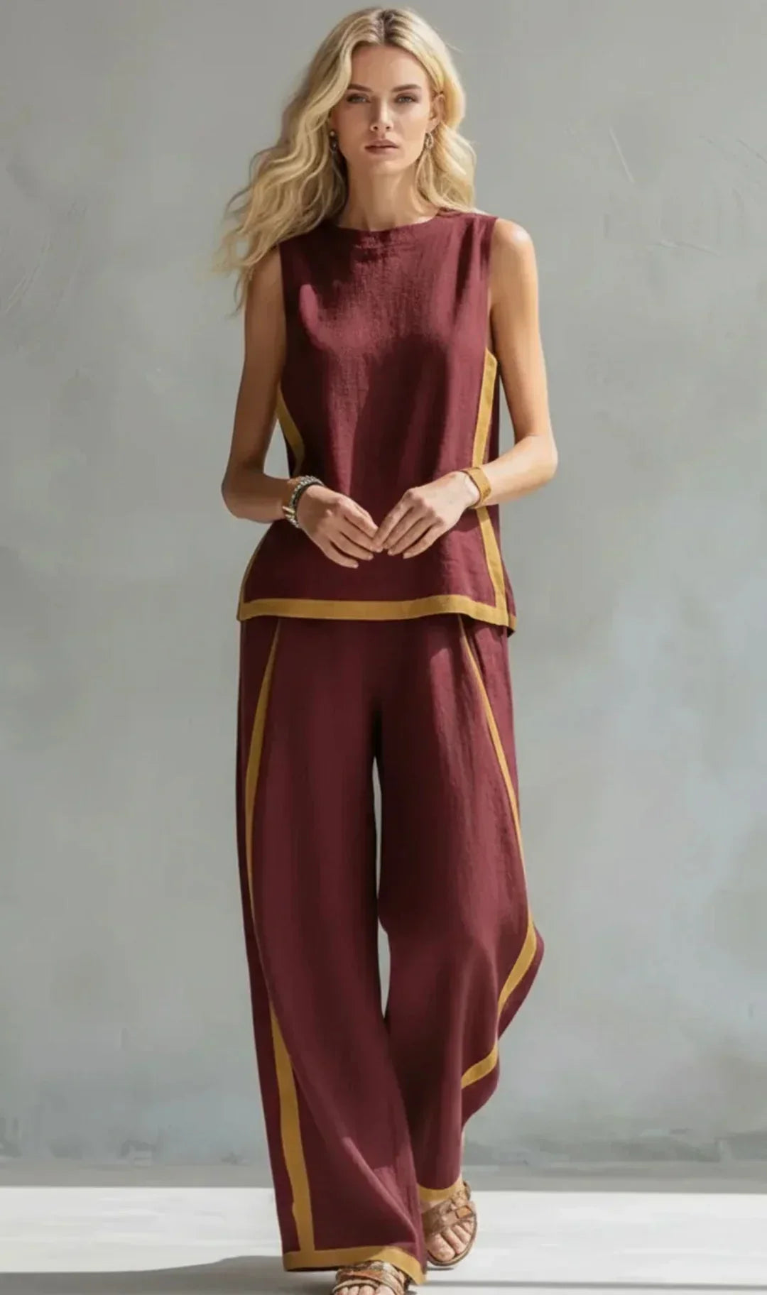 Ursula – Chic-casual vest and pants set with two-tone finishes