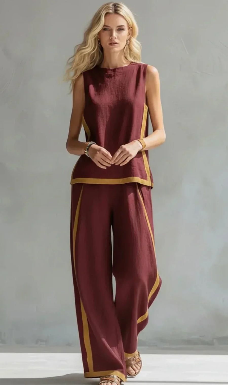 Ursula – Chic-casual vest and pants set with two-tone finishes