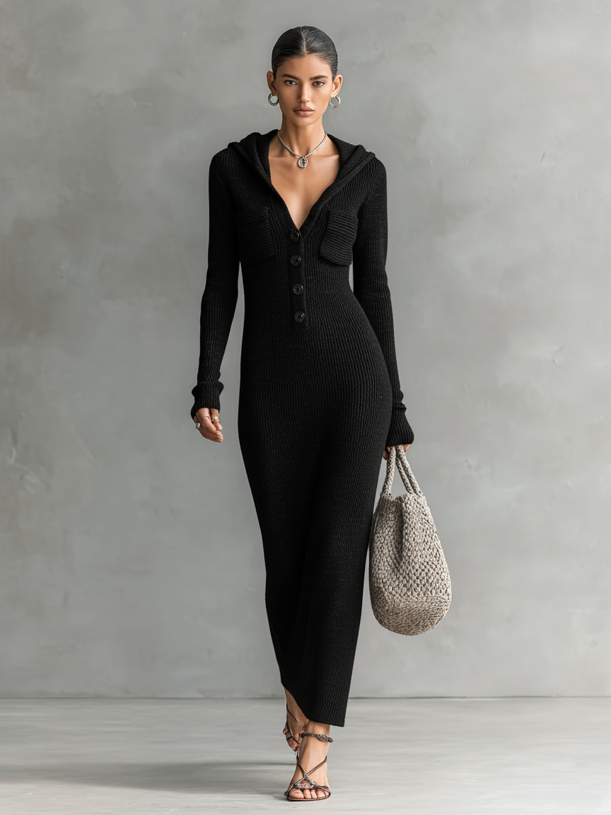 Sienna – Hooded Knit Maxi Dress