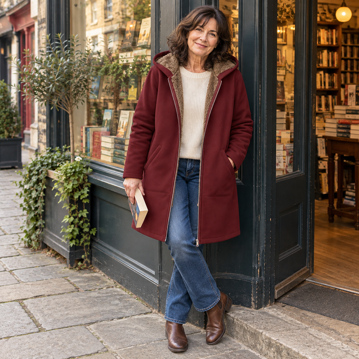 Evelyn | Cozy Sherpa-Lined Hooded Cardigan Coat