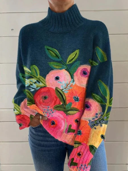 Isla - Retro Floral Turtleneck