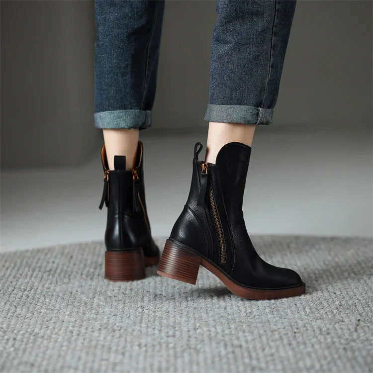 Gloria | Chic Leather Ankle Boots for Effortless Style