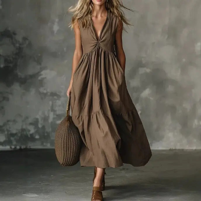 JUNIPER | Deep V-Neck Tiered Maxi Dress