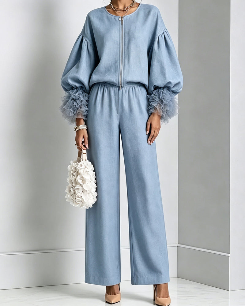 Elaine – Relaxed Balloon-Sleeve Two-Piece Set