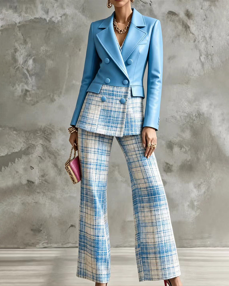 Valerie – Plaid Blazer & Wide-Leg Pants Set