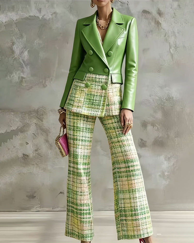 Valerie – Plaid Blazer & Wide-Leg Pants Set
