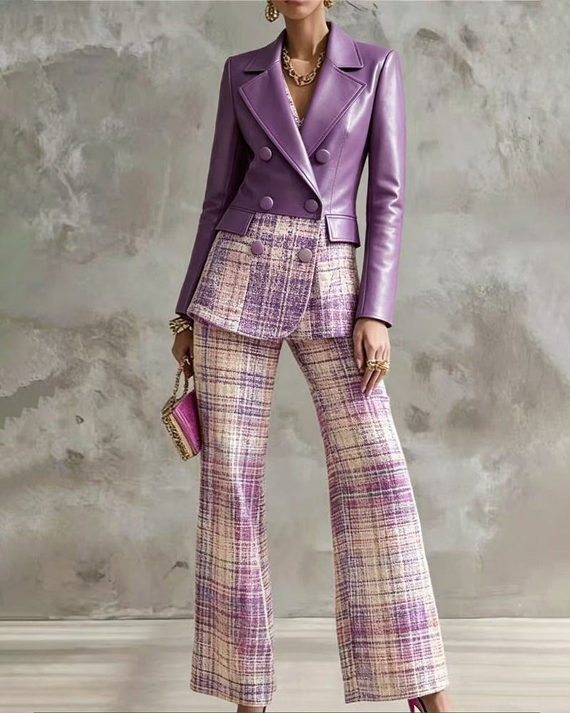 Valerie – Plaid Blazer & Wide-Leg Pants Set
