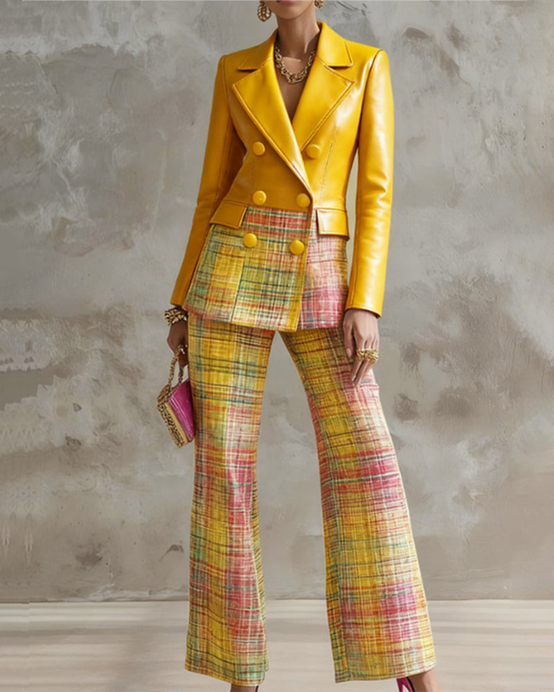 Valerie – Plaid Blazer & Wide-Leg Pants Set