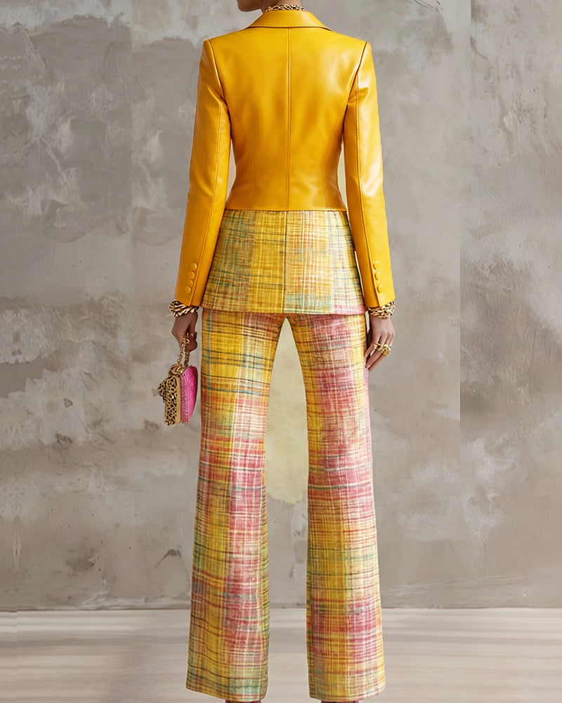 Valerie – Plaid Blazer & Wide-Leg Pants Set
