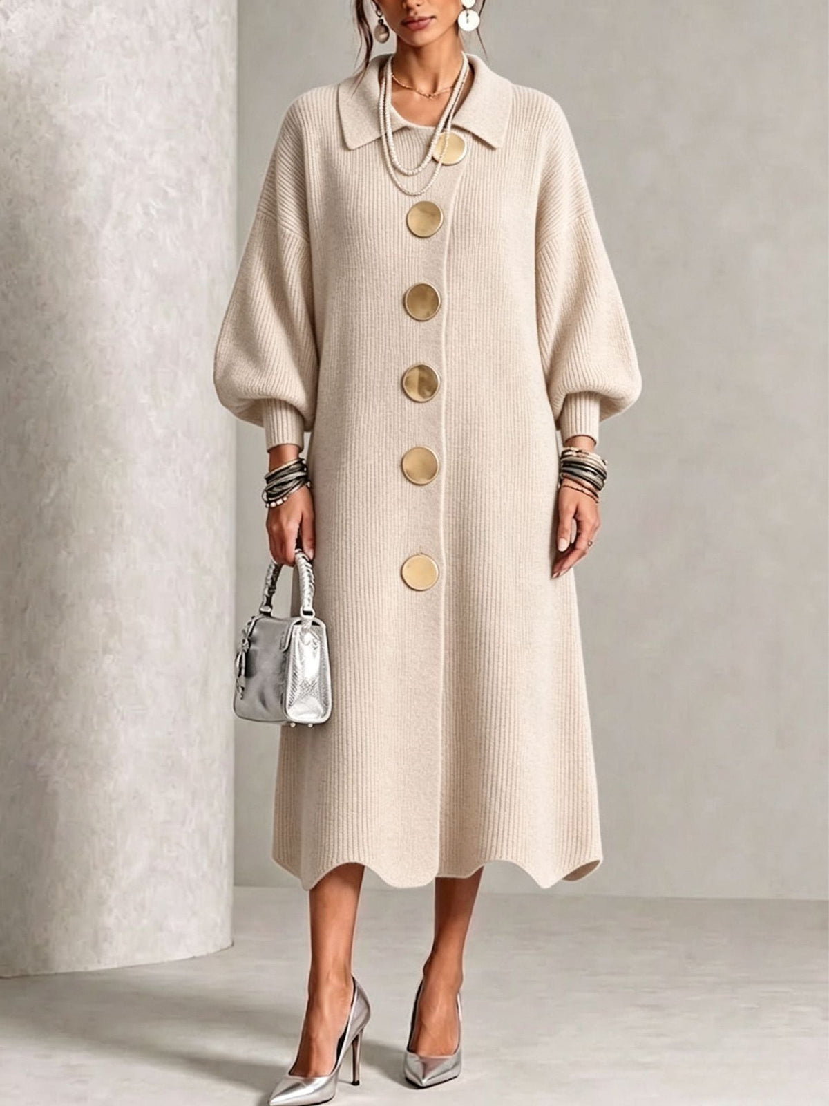Diane – Elegant Ribbed Button Midi Dress