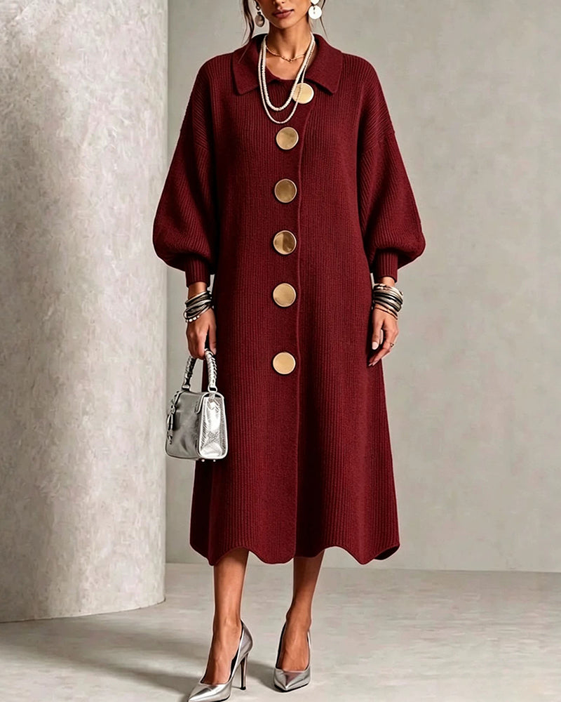 Diane – Elegant Ribbed Button Midi Dress