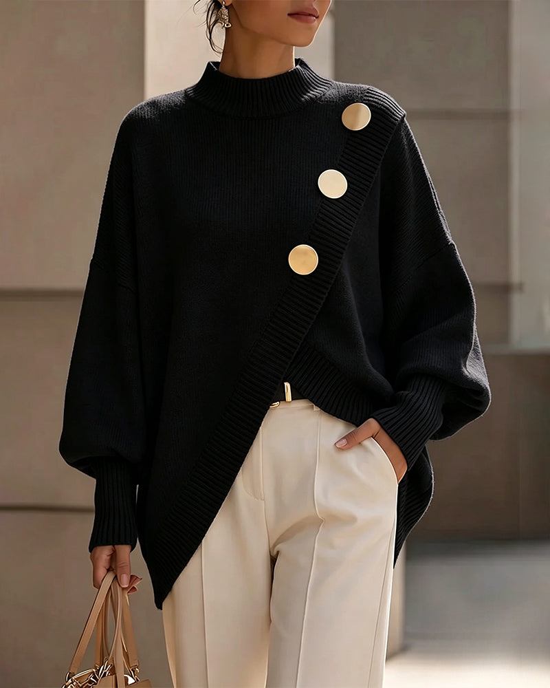 Marianne – Relaxed Asymmetrical Button Sweater
