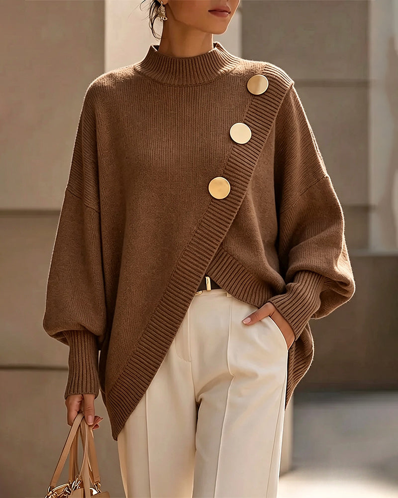 Marianne – Relaxed Asymmetrical Button Sweater