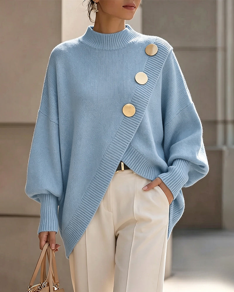 Marianne – Relaxed Asymmetrical Button Sweater
