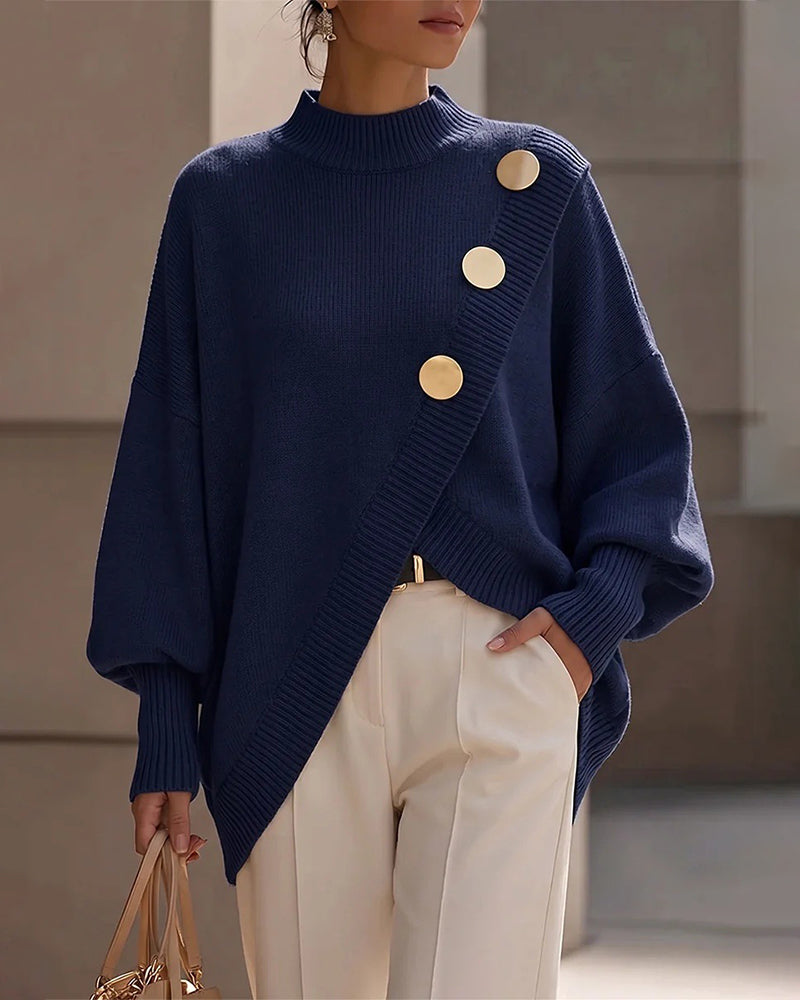 Marianne – Relaxed Asymmetrical Button Sweater