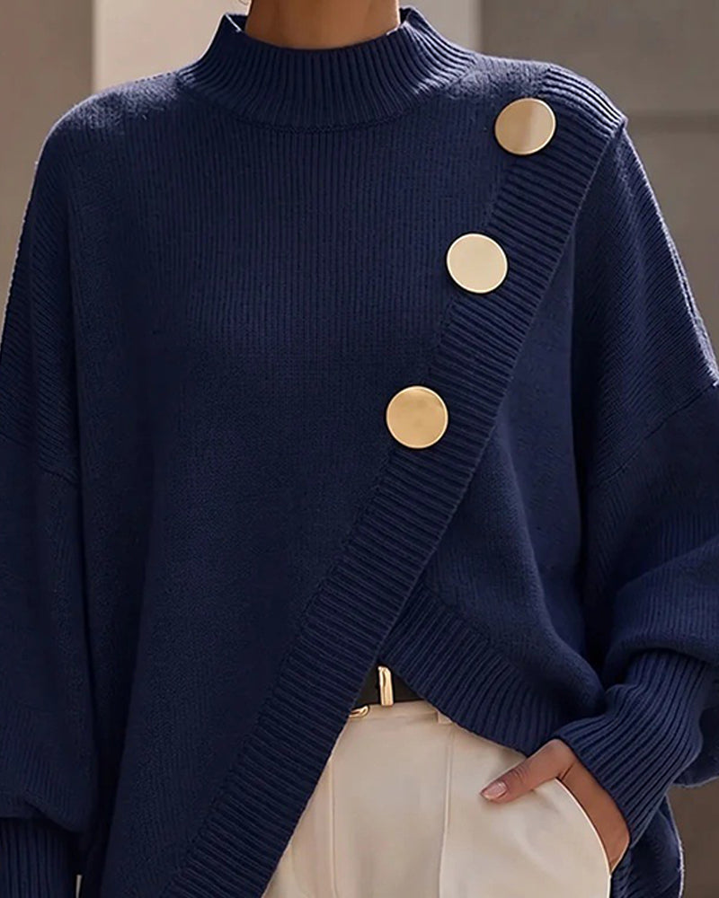 Marianne – Relaxed Asymmetrical Button Sweater