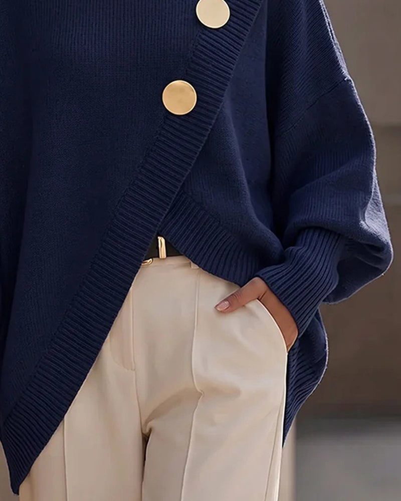 Marianne – Relaxed Asymmetrical Button Sweater