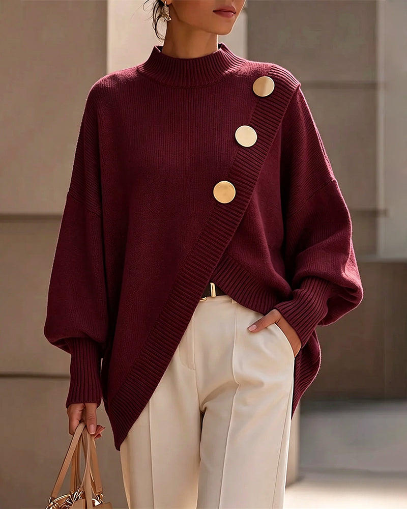 Marianne – Relaxed Asymmetrical Button Sweater