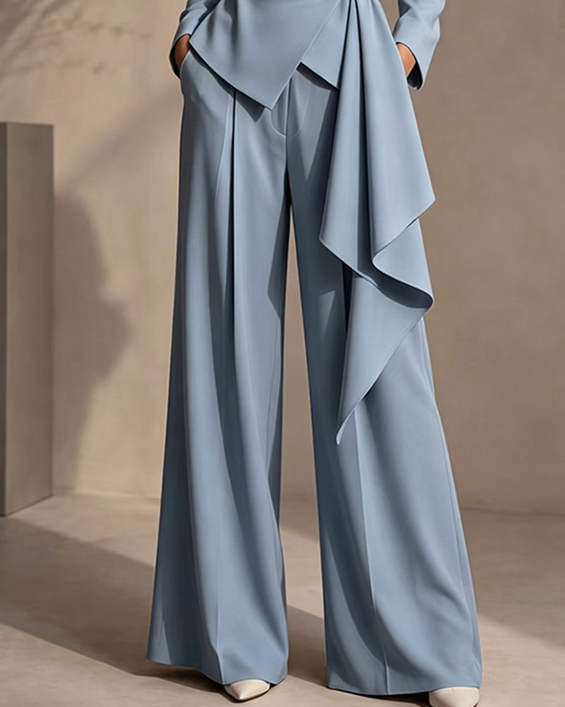 Belted Draped Wrap Blazer Wide-Leg Pants Set