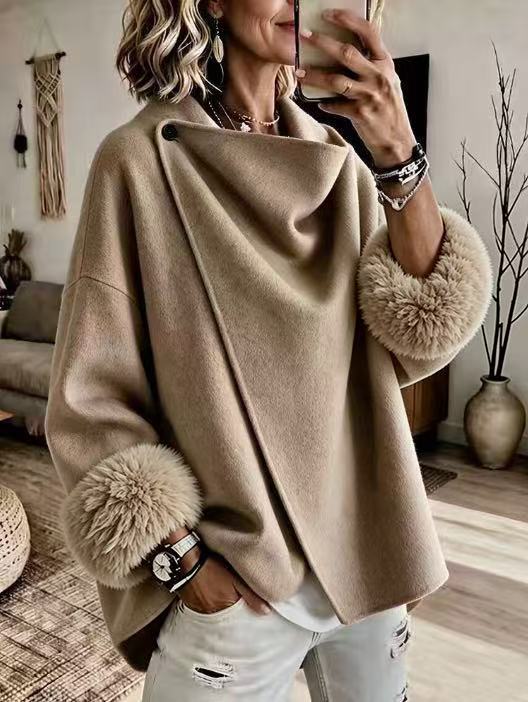 Elena – Asymmetrical Cowl Neck Poncho Top
