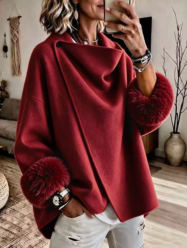Elena – Asymmetrical Cowl Neck Poncho Top