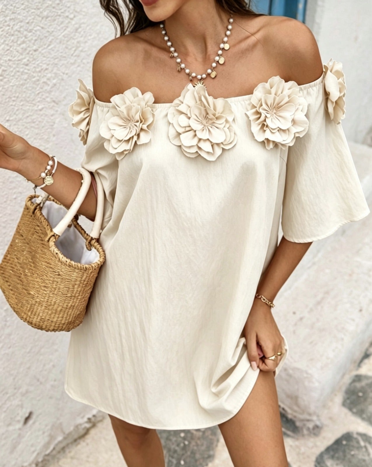 Veenora™ Off-Shoulder Floral Appliqué Dress