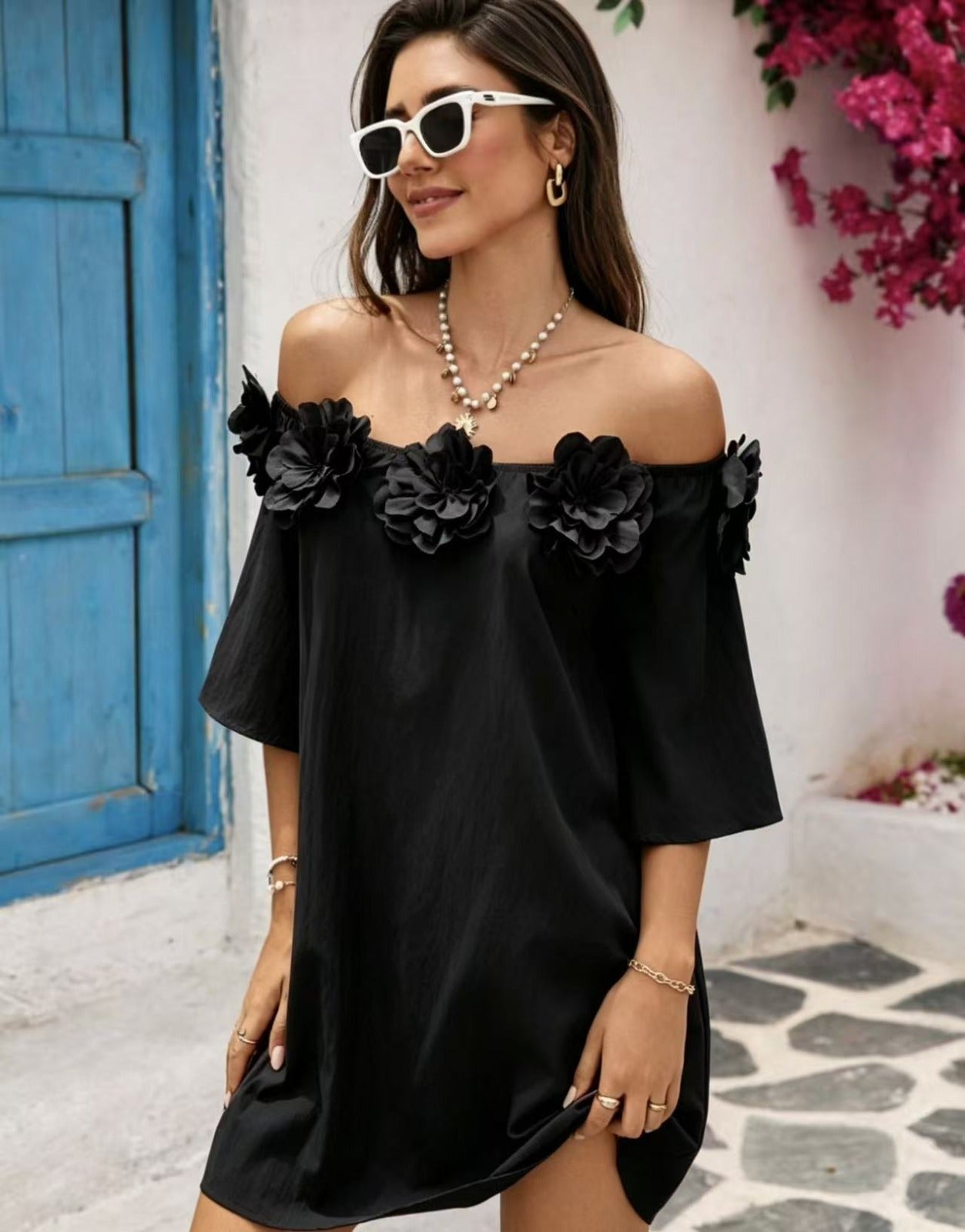 Veenora™ Off-Shoulder Floral Appliqué Dress