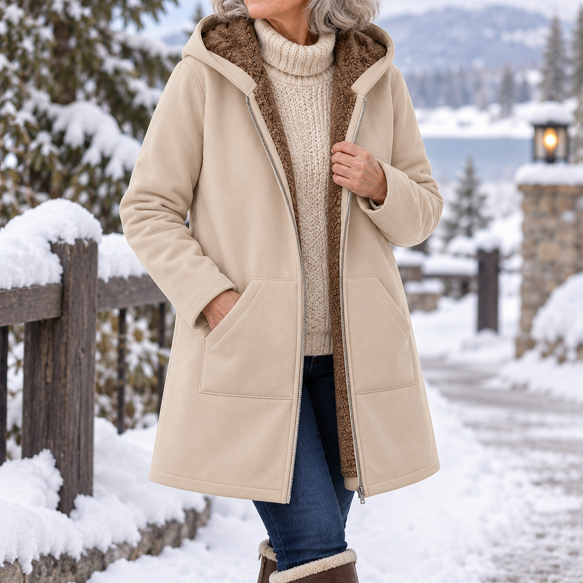 Evelyn | Cozy Sherpa-Lined Hooded Cardigan Coat
