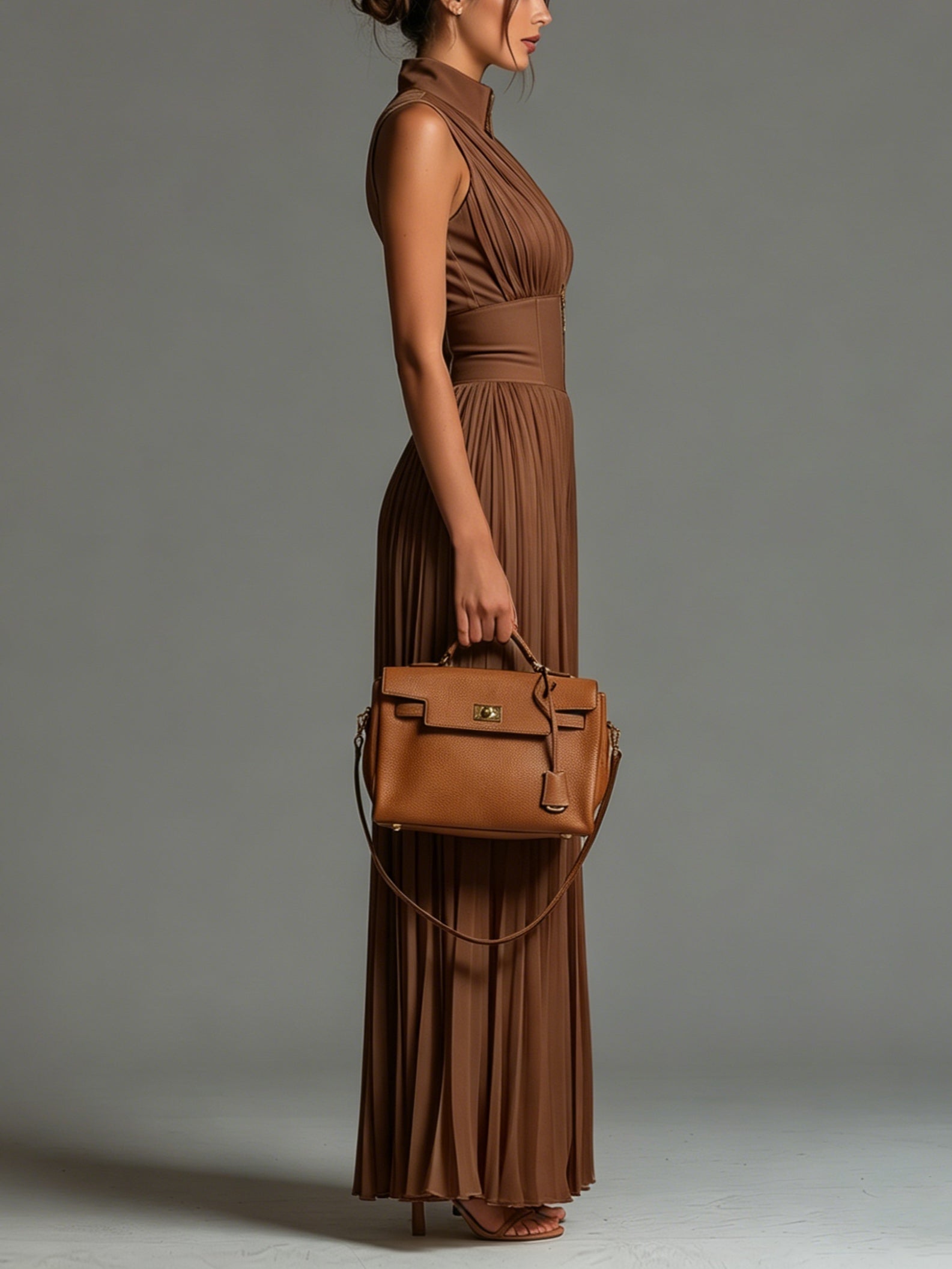 ESSENTIAL - Zsófia Jumpsuit | Brown Pleated Chiffon