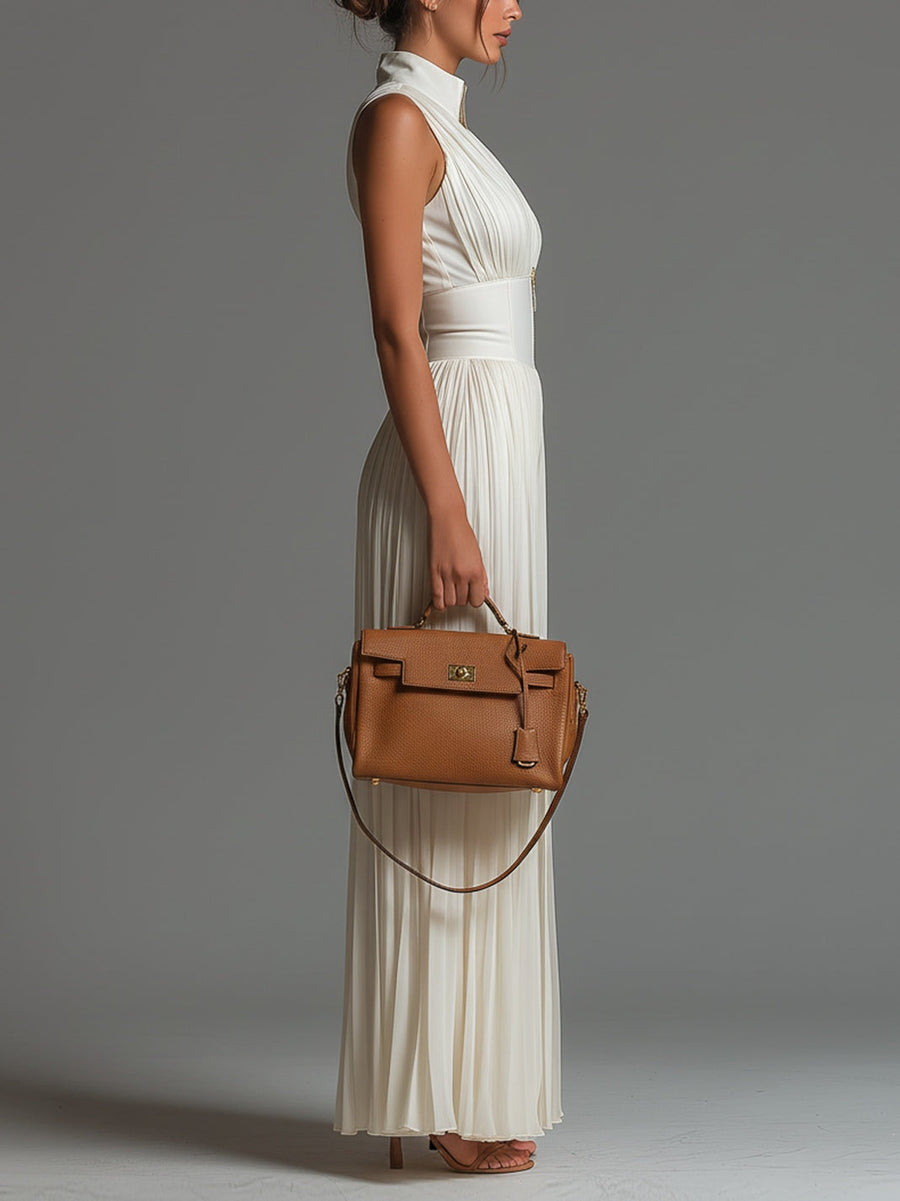 Zsófia Jumpsuit – White Pleated Chiffon • S1
