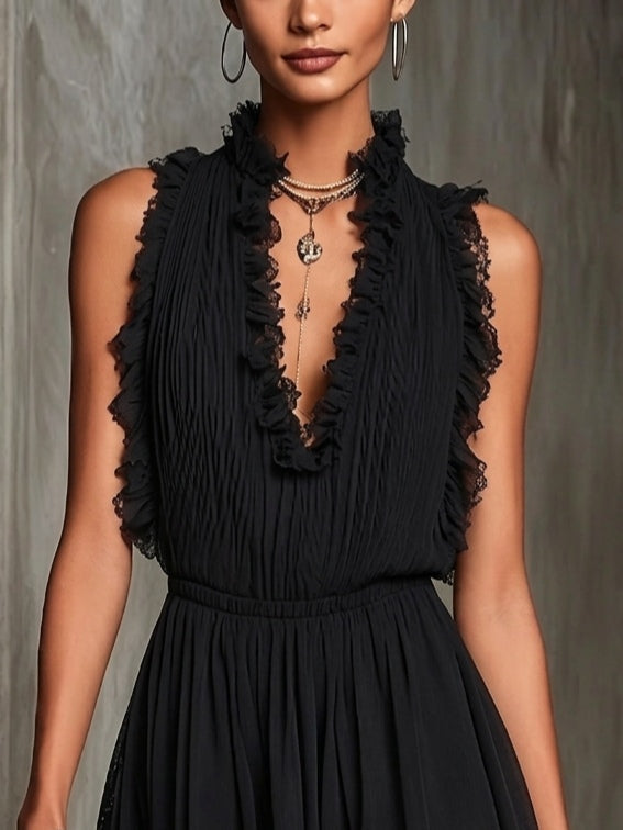 Patricia | Black Mini Jumpsuit with Ruffles