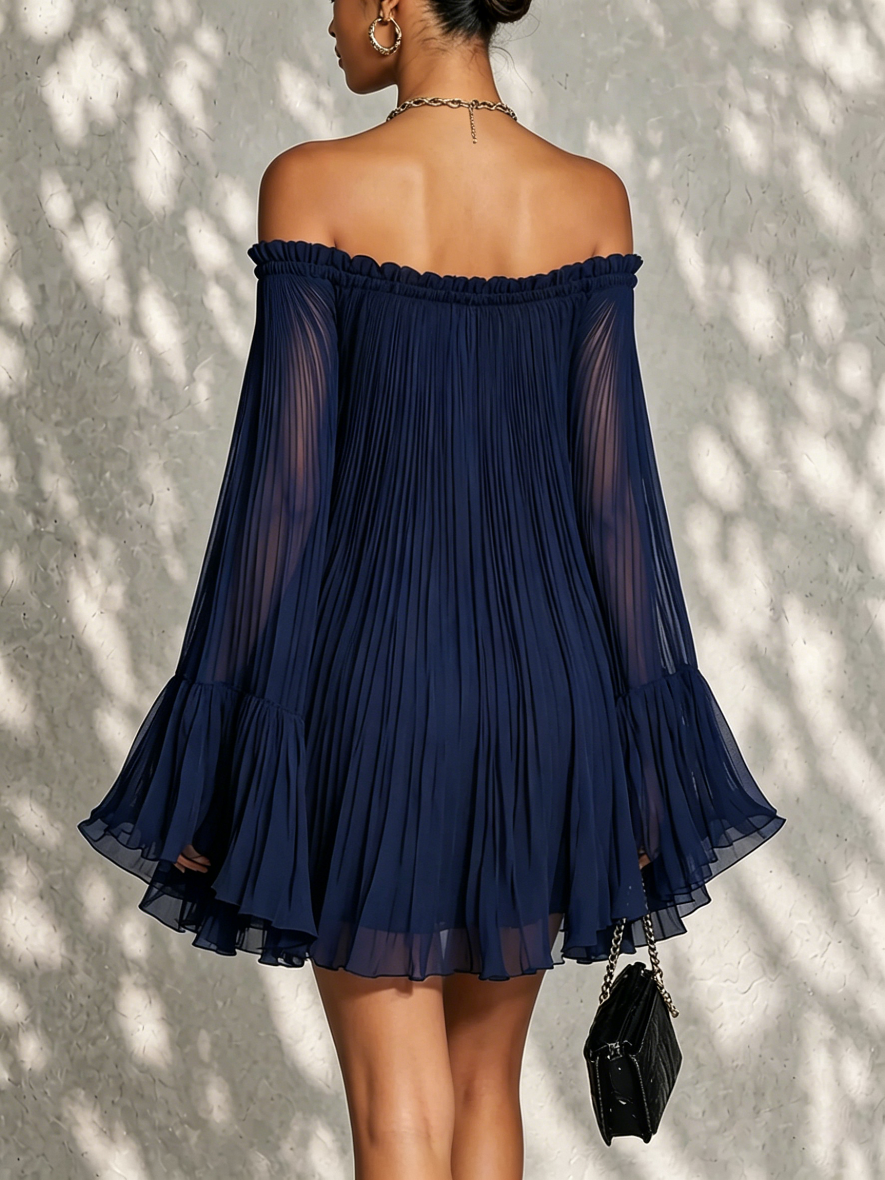 Irene | Bell Sleeve Mini Dress with Ruffles and Off-the-Shoulder Design