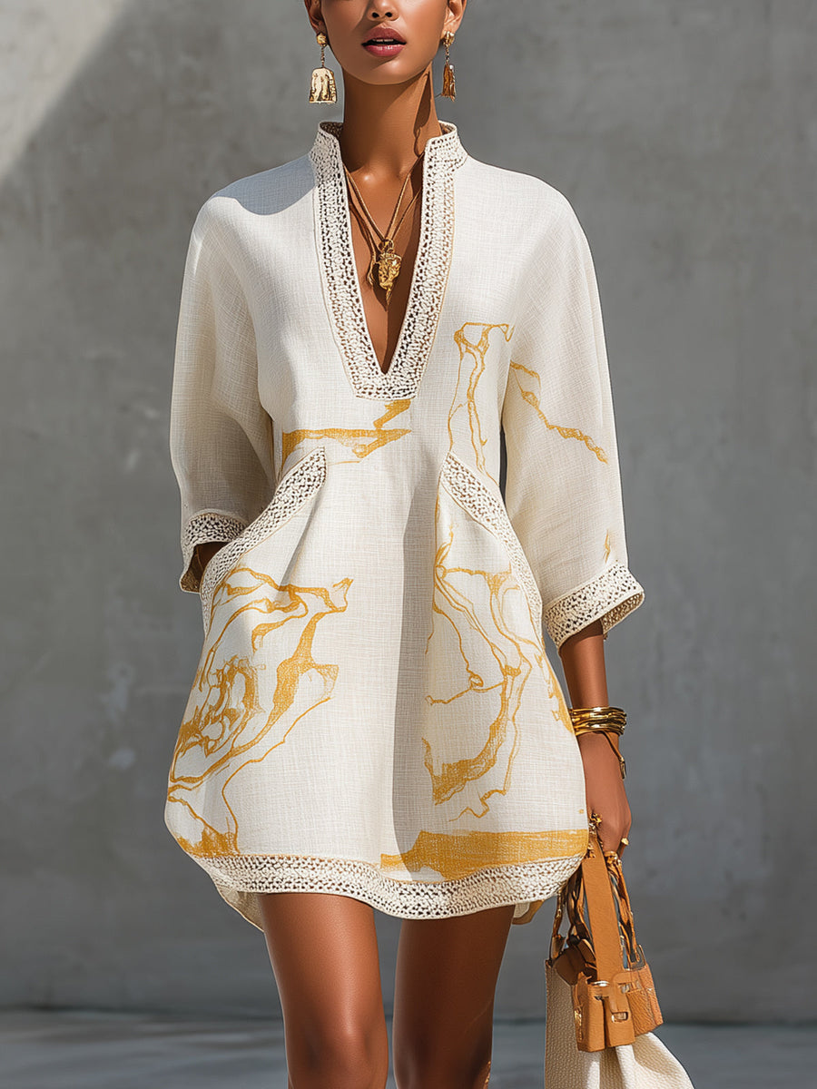 Dorothy | Mini Dress Printed Gold Ivory