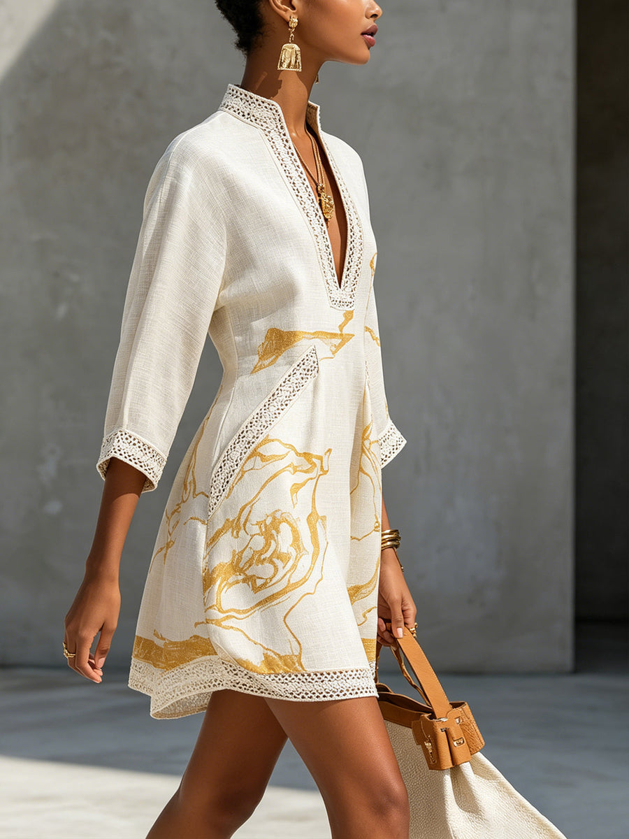Dorothy | Mini Dress Printed Gold Ivory