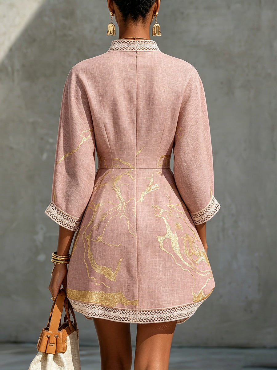 Judith | Mini V-neck Dress in Printed Rose Gold
