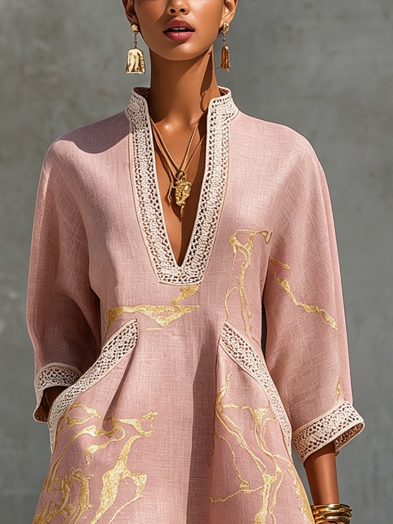 Judith | Mini V-neck Dress in Printed Rose Gold