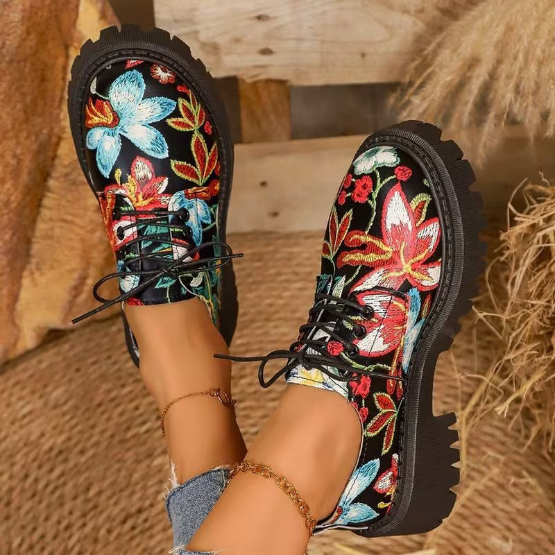 Rhea – Floral Chunky Lace-Up Shoes